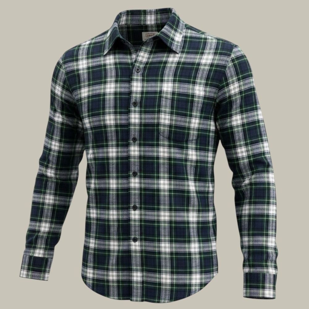 L.L. Bean Flannel Shirt Mens L Green Blue Plaid Traditional Fit Cotton Button Up